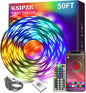 KSIPZE Led Lights for Bedroom 50ft Led Strip Lights with Remote RGB Color Changing Music Sync Smart App Control for Room Bedroom Lighting Flexible Home Décor