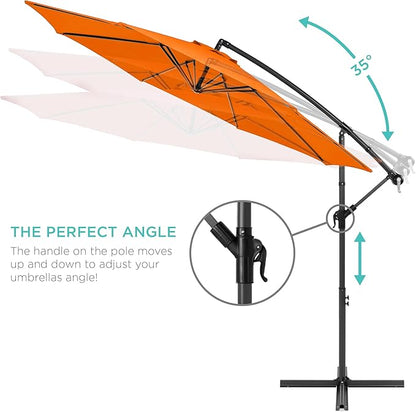 Best Choice Products 10ft Offset Cantilever Hanging Market Patio Umbrella, 8 Sturdy Ribs, Easy Adjustment - Orange