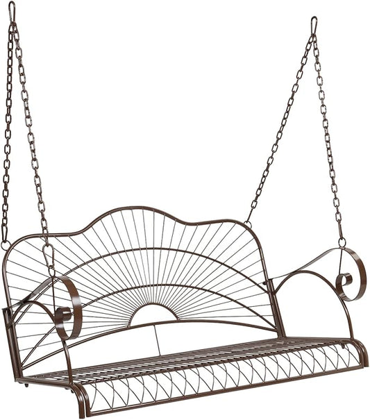 VINGLI Upgraded Metal Patio Porch Swing, 660 LBS Weight Capacity Steel Porch Swing Chair for Outdoors, Heavy Duty Swing Chair Bench for Gardens & Yards (Pattern 3)
