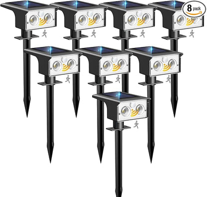 btfarm Solar Spot Lights Outdoor Waterproof, 8 Pack/3 Modes Motion Sensor Lights, Solar Powered Spotlights 2-in-1 Auto On/Off for Outside Pathway Yard Garden Landscape Lighting, Cool White