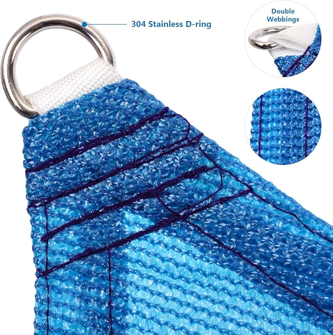 Eden's Decor Straight Flat-Edged Sun Shade Sail Rectangular 16' x 19' Blue UV-Blocking Outdoor Canopy Fabric Cloth Awning for Pergola Patio Garden Backyard Custom Size