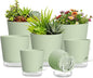 Plant Pots 4/5/5.5/6/6.5/7/8 Inch Self Watering Pots, 7 Pack Plastic Planters with Drainage Holes and Clear Saucers,Plastic Flower Pots,Nursery Planting Pot for Indoor Out Door Plants (Green)