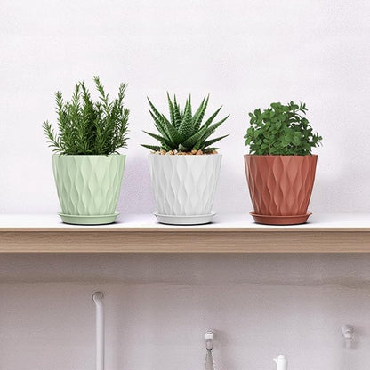 5 Inch Planter Pots, 6 Pack Indoor Planters, Small Flower Pots with Drainage Holes and Tray for Succulents, Orchids, Herbs and Other Indoor Plants (Multicolor, 5inch)