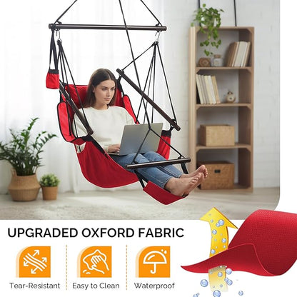 ONCLOUD Upgraded Unique Hammock Hanging Sky Chair, Air Deluxe Swing Seat with Rope (Red)
