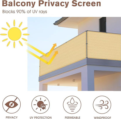 SUNNY GUARD 3'x16' Sand Yellow Balcony Privacy Screen Fence, Apartments Railing - Image 2