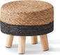 Cpintltr Ottoman Natural Seagrass Footrest Poufs Hand Weave Round Foot Stool for Couch Desk Soft Step Stool Padded Foot Rest with Pine Legs for Living Room Bedroom Natural/Black