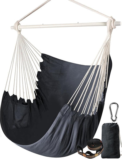 Chihee Hammock Chair Swing - Strong Metal, Collapsible, Portable, Max 500 lbs, Comfy Seat, Patio & Lawn, Cotton Blended, Indoor/Outdoor