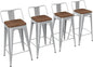 Yongchuang 26" Metal Barstools Set of 4 Low Back Bar Stool Counter Height Bar Stools with Wooden Top Silver