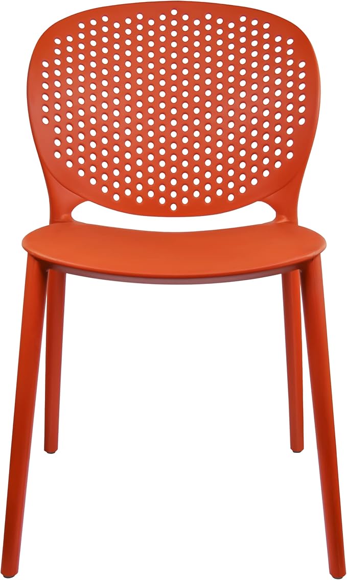 Patio Dining Chairs, Stackable Orange Plastic Set of 2