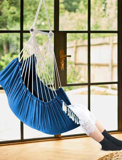 Chihee Hammock Chair Hanging Swing Max 500 Lbs 2 Cushions Included Metal Spreader Bar with Anti-Slip Grooves Portable Hanging Chair Side Pocket Large Macrame Bohemian Chair Indoor Outdoor