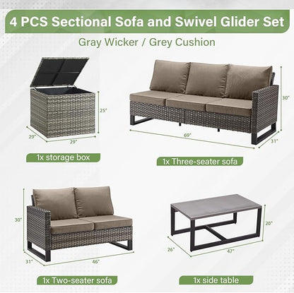 Belord 5-Seater Patio Conversation Set - 4 Piece Outdoor Sectional Furniture Set with Large Storage Box and Coffee Table Outdoor Patio Furniture Set for Garden Poolside Backyard Gray
