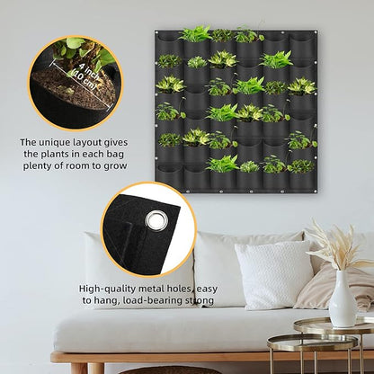 Hanging Planting Grow Bags, 36 Pockets Hanging Vertical Wall Planter Wall Mounted Grow Bag Outdoor Indoor Gardening Vertical Greening Flower Container, Planting Bags Storage Bags(1.0 m × 1.0 m, Black)
