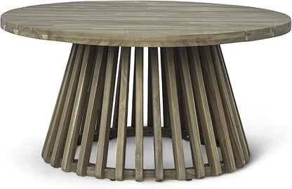 Merax Patio Outdoor Acacia Wood Round Coffee Table for Backyard, Lawn, Balcony, Grey Finish