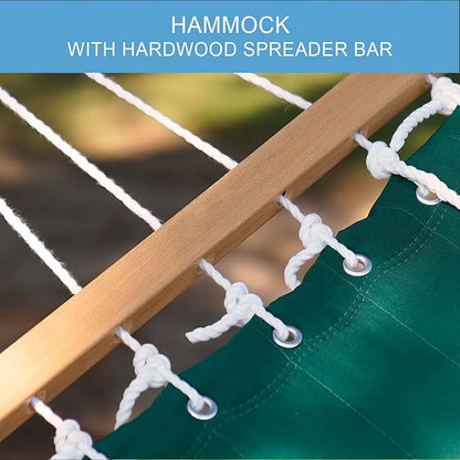 Lazy Daze Hammocks 12 FT Double Quilted Fabric Hammock with Spreader Bar and Detachable Pillow, 2 Person Hammock for Outdoor Patio Backyard Poolside, 450 LBS Weight Capacity, Dark Green