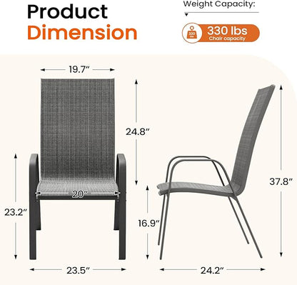 JEAREY Patio Dining Chairs Set of 6, Outdoor Stackable Dining Furniture Set, All Weather Dining Set for Lawn, Garden, Backyard, Poolside, Grey