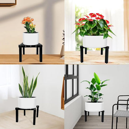 4 Pcs Four Legs Adjustable Metal Plant Stand for 5"-10" Plant Pot – Indoor & Outdoor (Black, 4 Pack)
