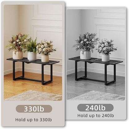 2 Pack Metal Plant Stand, Foldable Heavy Duty Indoor, Window Iron Plant Shelf - Mid Century Modern Slatted Bench for Patio, Garden, Living Room Load Bearing 330 lbs 26" L x 10.4" H x 8.6" W 1 Tier Black