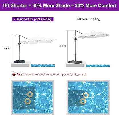 PURPLE LEAF 8' X 8' Patio Umbrella for Pool 7' High Offset Outdoor Cantilever Umbrella Swimming Pool Umbrella with 360°Rotation for Poolside White