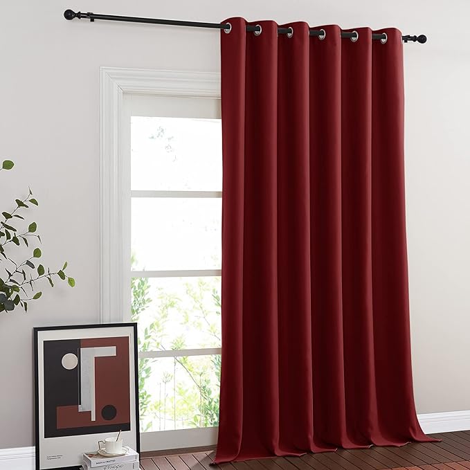 NICETOWN French Door Curtain for Window Extra Long & Wide, Grommet Thermal Curtain Panel for Sliding Glass Door/Patio Door (Burgundy Red, 1 Piece, W80 x L108)