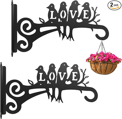 2-Pack Aesthetic Plant Hangers Outdoor and Indoor – 10 Inch Metal Hanging Plant Bracket with Beautiful Bird Pattern – Anti Rust Plant Hooks for Hanging Baskets, Bird Feeder, Windchime, Lantern