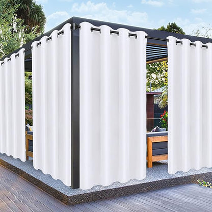 PureFit Outdoor Curtains for Patio Waterproof Weatherproof, UV Resistant Outside Curtains for Gazebo, Front Porch, Pergola, Sun Blocking Privacy Curtain, 52W x 84L inch, 1 Panel, White