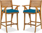 Best Choice Products Set of 2 Outdoor Acacia Wood Bar Stools Bar Chairs for Patio, Pool, Garden w/Weather-Resistant Cushions - Peacock Blue
