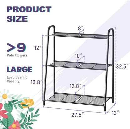 3-Tier Corner Plant Stand, Metal Black Flower Pot Rack, Indoor Outdoor Heavy Duty Shelf (Black, 3 Tier)