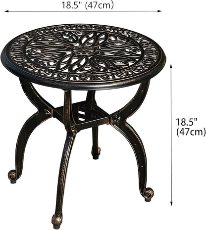 Cast Aluminum Outdoor Side Table, All Weather Round Small Coffee Table for Patio,Park,Lawn,Yard (18.5" Bronze)