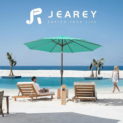 JEAREY 9FT Outdoor Patio Umbrella Market Umbrella with Push Button Tilt and Crank, Outdoor Table Umbrellas 8 Sturdy Ribs UV Protection Waterproof for Garden, Deck, Backyard, Pool (Teal)