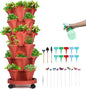 GameXcel Vertical Planter, 6 Tier Stackable Strawberry Planter with Garden Tool Set, Movable Indoor/Outdoor Garden Herb Pot for Growing Vegetables and Succulents, Red