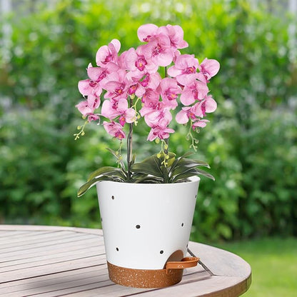 Orchid Pots with Holes, 6 Inch Self Watering Orchid Pot 2 Pack Plastic Plant Pots for Orchid, Flower (White+Brown)