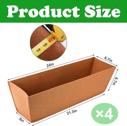 Adnee 4 Pcs 24 Inch Fabric Plant Window Box Liners-Rectangular Non-Woven Planter Basket Liner-Brown Felt Flower Hanging Basket for Outdoor Garden Wall Hanging Planter Flower Vegetables