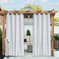 NICETOWN 2 Panels Outdoor Curtains for Patio Waterproof Extra Long 120", Windproof Thermal Insulated Top & Bottom Grommet & Back Tab Blackout Porch Drapes with Rope for Fixed, Greyish White, 52" Wide