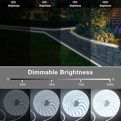 DBFAIRY 50Ft Solar LED Strip Lights Outdoor, Large Capacity Solar Powered Flexible Tape Lights with Remote Dimmable 8 Lighting Modes for Patio Pool Camping Decor, 6000K Cool White