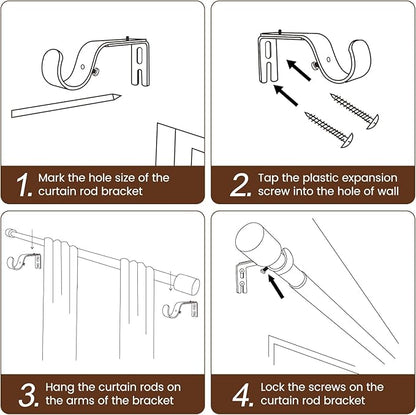 1” Diameter Curtain Rods Itself is 30 to 45 inch 2 Pack Fit 30-39 inch Window with Heavy Duty Adjustable Rod Matte Black Splicing Metal Extra Long Curtain Rod for Windows