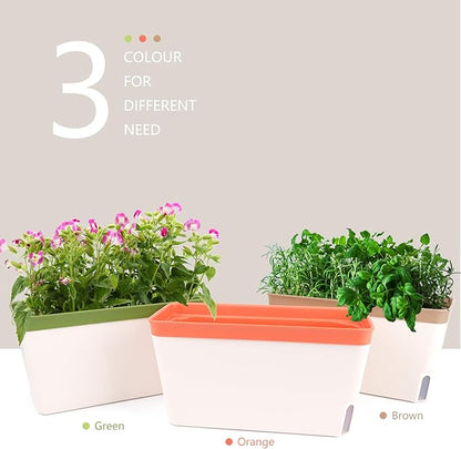 OurWarm 3 Pack Self Watering Herb Planter Set for Windowsill, 10.5In Indoor Herb Garden Planters with Water Level Indicator, Dual Layer Easy Care Pot for Basil, Flowers, Vegetables & Succulent