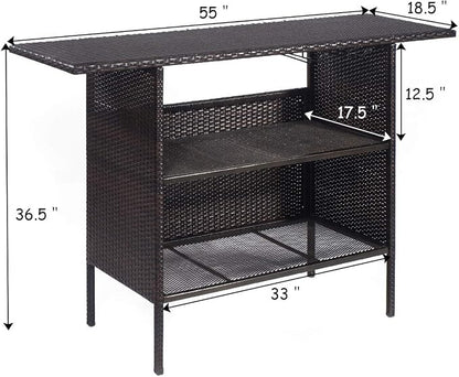 ReunionG Outdoor Wicker Bar Patio Rattan Counter Table - Image 7