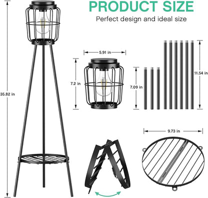 2 Pack Solar Lights with Plant Stand, Outdoor Floor Lamp, Waterproof Solar LED Edison Bulb Floor Lamps for Patio Porch Deck Yard Garden Decor