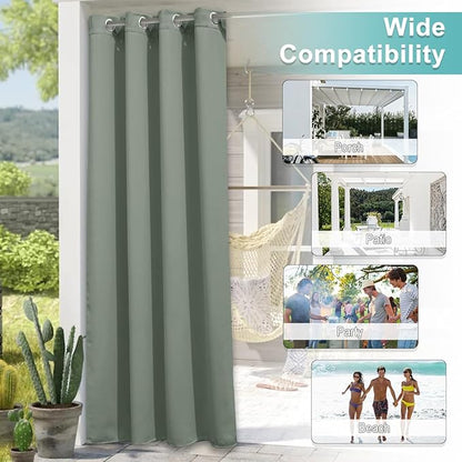 NICETOWN 2 Panels Sage Green Blackout Indoor & Outdoor Curtains for Patio Waterproof, Light Blocking Thermal Insulated Window Treatments for Front Porch/Canvas/Bathroom, W52 x L84