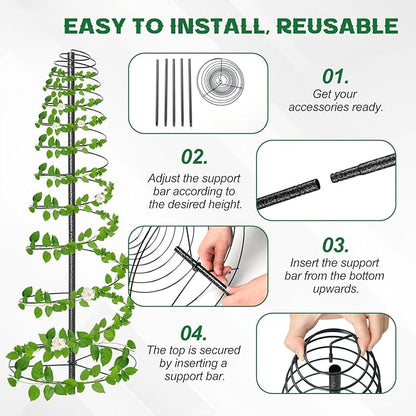 Spiral Trellis for Climbing Plants Outdoor, 45 Inch Tall Heavy Duty Metal Garden Tower, Decorative Plant Support with Anti-Tip Stake,Rustproof for Clematis Pole Beans Cucumber Berry Vines Pots,1 Pack