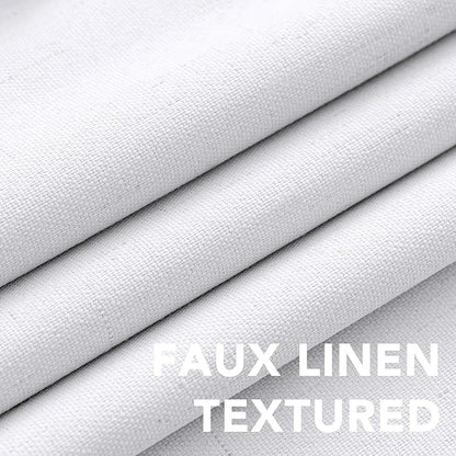 H.VERSAILTEX Linen Curtains 100% Blackout Curtains for Bedroom 90 inch Long Full Light Blocking Nature Linen Blended Window Curtains for Living Room Nickel Grommet (2 Panels, Bright White)