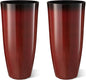 Glitzhome 30" H Oversized Tall Planter, Set of 2 Large Outdoor Planters with Drainage Holes, Gradient Red Faux Ceramic Finish, Large Flower Pots Plastic Plant Pots for Indoor Outdoor Front Door Patio