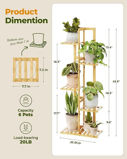 Bamworld Bamboo Plant Stand Indoor 5 Tiered Plant Shelf Outdoor Corner Plant Rack for Multiple Plants Flower Stand Plant Holder for Living Room Bedroom Balcony Patio Garden 43 Inch Natural