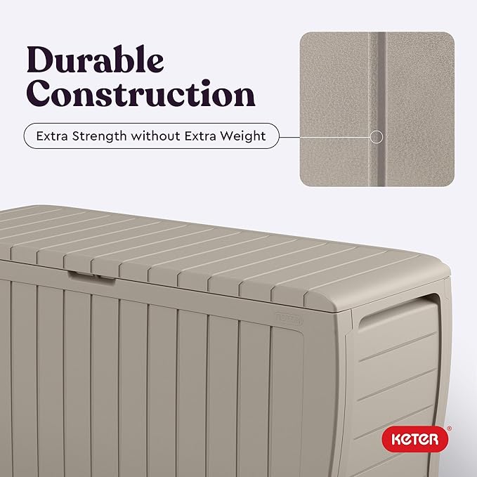 Outdoor Storage Deck Box 71 Gallon Beige Resin Lockable