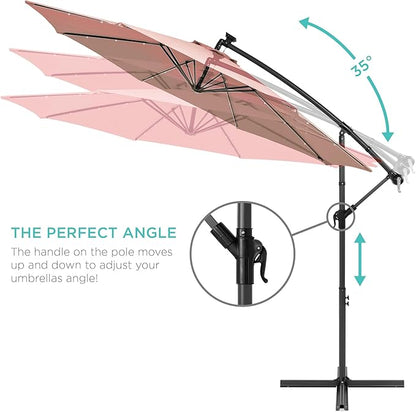 Best Choice Products 10ft Solar LED Offset Cantilever Hanging Market Patio Umbrella, 8 Sturdy Ribs, Easy Adjustment - Rose Quartz