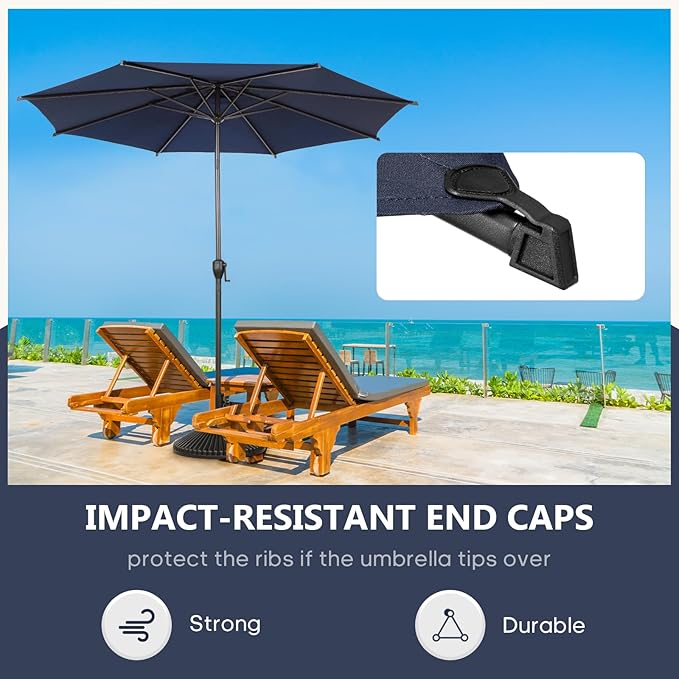 Abba Patio 9FT Lyon Outdoor Patio Umbrella Outdoor Table Umbrella with Push Button Tilt and Crank Market Umbrella 8 Sturdy Ribs UV Protection Waterproof for Garden Deck Backyard Pool, Navy Blue