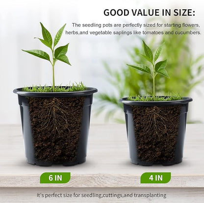 50Pcs Nursery Pots Variety Pack Plastic Pots for Plants,5 inch Seedling Pots with Drainage Holes Indoor Outdoor Flower for Succulent Vegetable Herb