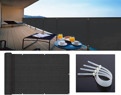 LOVE STORY 2.5' x 10' Black Balcony Screen Privacy Fence Cover UV Protection (HDPE) Weather-Resistant 3 FT Height Shield for Deck, Patio, Backyard, Outdoor Pool, Porch, Railing