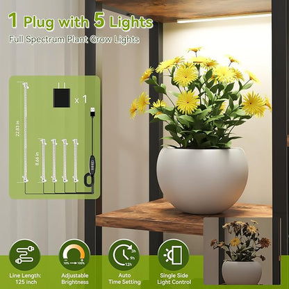 C2 Plant Stand Indoor with Grow Lights, Indoor Tiered Metal Plant Stand 70.87" Tall Plant Shelf with Hooks for Hanging, Plant Holder Display Shelves for Patio, Garden, Outdoor