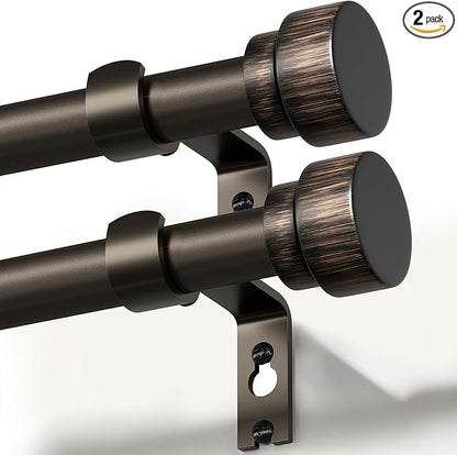 2 Pack Modern Antique Brown Bronze Curtain Rods for Windows 66 to 120 Inches Adjustable Heavy Duty 1" Diameter Window Rod with Decorative Finials for Outdoor Farmhouse Bedroom Kitchen Living Room